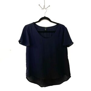 Forever21 Navy Blue Flutter Sleeve Blouse